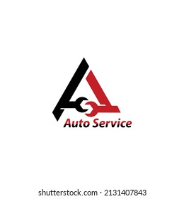 Design logo template. Auto service logo with letter A and wrench icon.
