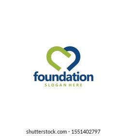 Design logo template for a foundation or company, the logo forms the letter n (green color) into a heart shape.