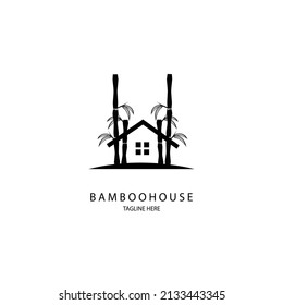 Design logo template. Illustration of bamboo tree and home icon.