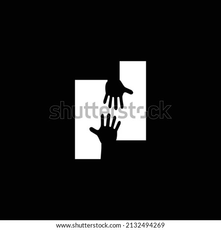 Design logo template. Letter H with hand. Vector illustration.