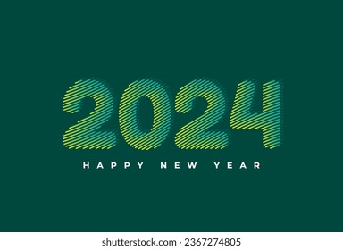 Diseñar el texto del logo Feliz Año Nuevo 2024. Cubra el diario de negocios de 2024 con un deseo. Folleto, tarjeta, plantilla de diseño de banners. Ilustración vectorial.