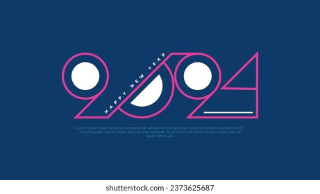 Diseñar el texto del logo Feliz Año Nuevo 2024. Cubra el diario de negocios de 2024 con un deseo. Folleto, tarjeta, plantilla de diseño de banners. Ilustración vectorial.