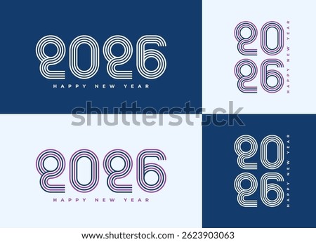 Design the logo text Happy New Year 2026. Cover the business diary for 2026 with a wish. Brochure, card, banner design template. Vector illustration.
