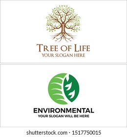 Design logo with tree foliage branch green brown illustration vector suitable for environment life foundations humanity organic nature