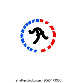 Color vectorial del logotipo de diseño negro, azul, rojo de los pasos de diseño del logotipo de una letra inicial