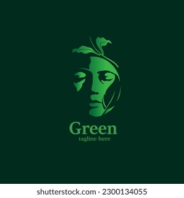 design logo vector female face and leaves