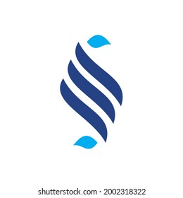 Design logo vector triple simple wave and two leaf with blue color 