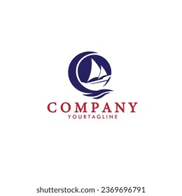design logo vintage boat ship with water vector illustration