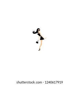Design logo of a woman carrying a bag.
