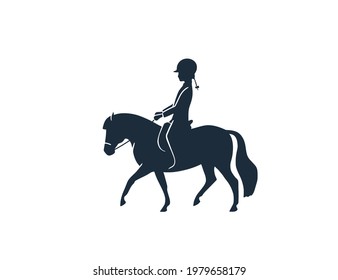 Design logo of a young rider trotting on a small pony