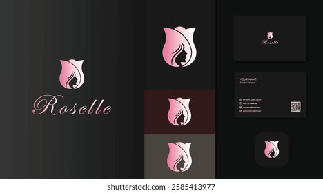 Design logos include business cards, rose flower logos with women's silhouettes, suitable for women's fashion brands and beauty brands