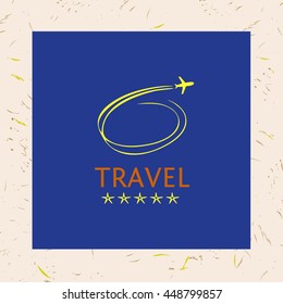 Design logotype of cruise travel. Hand drawn silhouettes of aircraft. Beach vacation in the tropics. Logo for advertising tourism companies, tour operators.