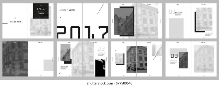 Design  Look Book, vector template brochures, flyers, presentations, leaflet, magazine a4 size. Black and White geometric elements on a white background. - stock vecto