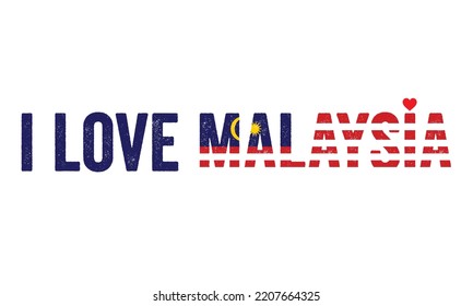 Design, I love Malaysia, Malaysia Flag, flag colors, Heart, text, typography, Country in asia. Independence day, national day, T-shirt design, vector, greetings, creative, concept, muslim country,idea