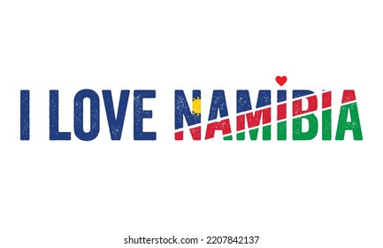 Diseño, amo Namibia, Bandera de Namibia, colores de bandera, Corazón, texto, tipografía, País en África del Sur.
