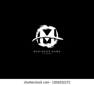 Design M Letter Rounded Stroke Grunge Swoosh Monogram Logo