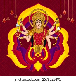 Design of Maa Durga for Navratri Puja and Celebration with Glory for Goddess and Design , Pattern based Background.