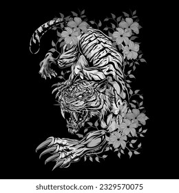 Design macan design flower desain macan hitam putih desain hewan desain kaos