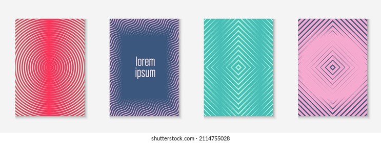 Design magazine cover. Color presentation, patent, notebook, folder concept. Red and green. Design magazine cover as template with line geometric element.