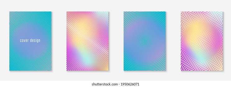 Design magazine cover. Holographic. Colored page, notebook, presentation, report layout. Design magazine cover as template with line geometric element.
