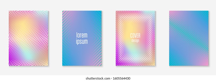 Design magazine cover. Holographic. Retro placard, journal, wallpaper, mobile screen layout. Design magazine cover as template with line geometric element.