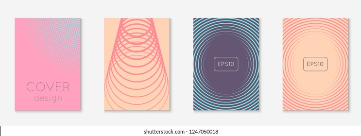 Design magazine cover. Linear book, presentation, banner, page layout. Pink and purple. Design magazine cover as template with line geometric element.