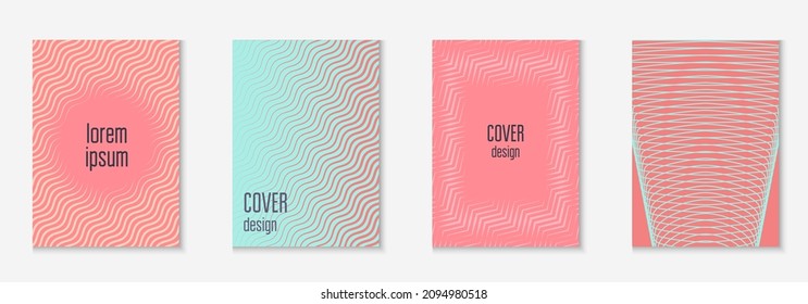 Design magazine cover. Memphis booklet, invitation, banner, page mockup. Pink and turquoise. Design magazine cover as template with line geometric element.