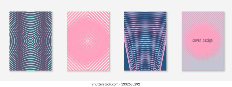 Design magazine cover. Minimal flyer, banner, annual report, patent concept. Purple and pink. Design magazine cover as template with line geometric element.