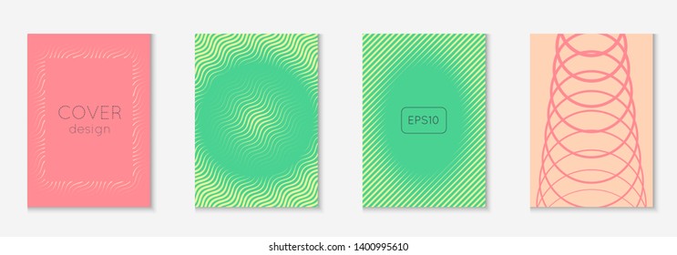 Design magazine cover. Pink and green. Elegant booklet, annual report, mobile screen, report concept. Design magazine cover as template with line geometric element.