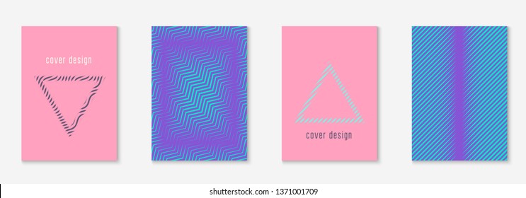 Design magazine cover. Purple and turquoise. Multiply folder, certificate, annual report, mobile screen concept. Design magazine cover as template with line geometric element.