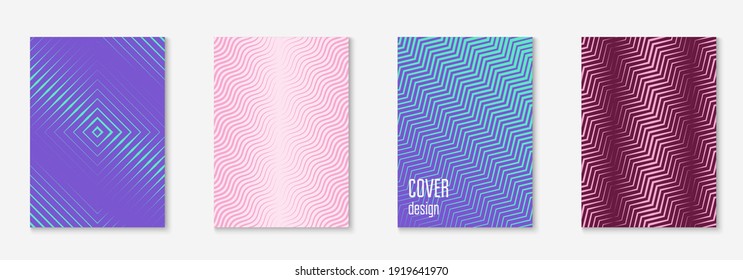 Design magazine cover. Purple and turquoise. Digital mobile screen, report, patent, flyer mockup. Design magazine cover as template with line geometric element.