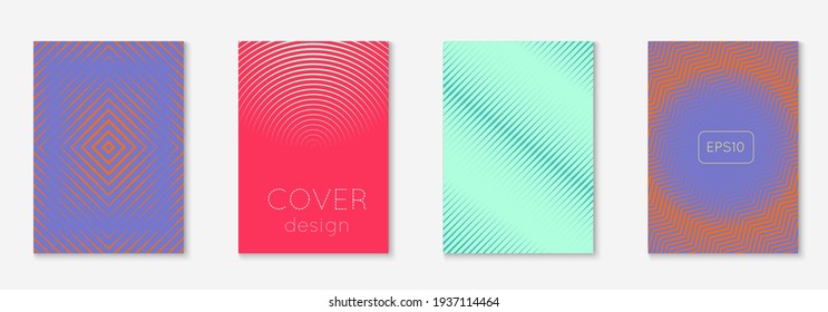 Design magazine cover. Turquoise and purple. Wavy invitation, certificate, page, wallpaper layout. Design magazine cover as template with line geometric element.