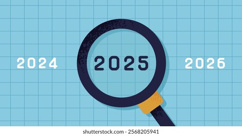 Design of a magnifying glass and calendar looking for the future | Visual art for the year 2025 ( Vector backgrounds Illustrations Icatch )