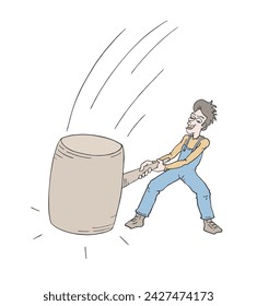 Design of man with big hammer draw