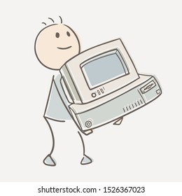 design of man carrying computer draw