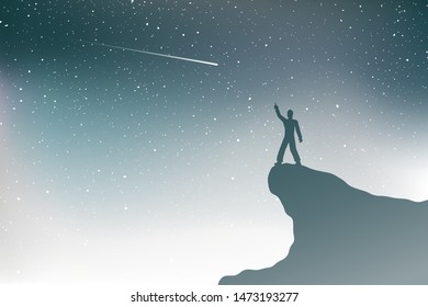 Design Of Man In Mountain Watching Shooting Stars