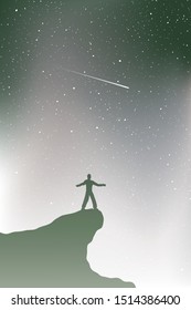 Design Of Man In Mountain Watching Shooting Stars