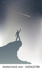 Design Of Man In Mountain Watching Shooting Stars