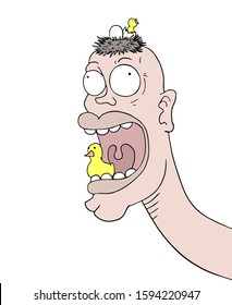 design of man with nest in his head