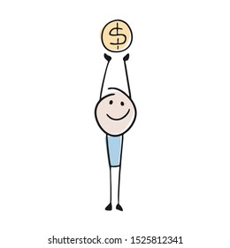 design of man raising one dolar coin