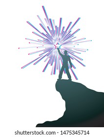 design of man touching a star