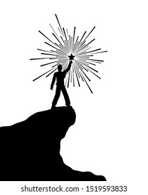 design of man touching a star