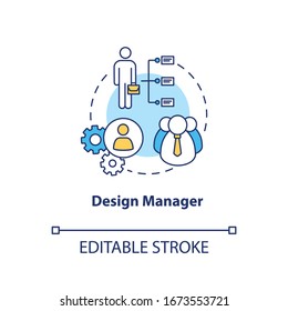 Design manager concept icon. Team work organizing idea thin line illustration. Creative workshop structure, design studio staff. Vector isolated outline RGB color drawing. Editable stroke