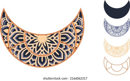 Design -mandala consists of 4 layers. Great for laser cutting machines. Cut each layer and glue together with glue. . You can change the color and size of the design.