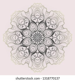 Design Mandala Ornament. Vector Illustration. Round Geometric Floral Pattern. Oriental Pattern. Indian, Moroccan, Mystic, Ottoman Motifs. Anti-Stress Therapy Pattern. Pastel color.