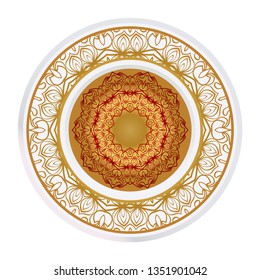 Design Mandala Ornament. Vector Illustration. Round Geometric Floral Pattern. Oriental Pattern. Indian, Moroccan, Mystic, Ottoman Motifs. Anti-Stress Therapy Pattern