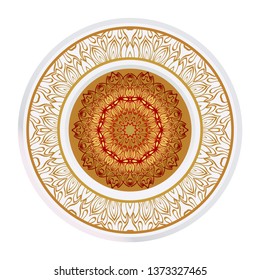 Design Mandala Ornament. Vector Illustration. Round Geometric Floral Pattern. Oriental Pattern. Indian, Moroccan, Mystic, Ottoman Motifs. Anti-Stress Therapy Pattern