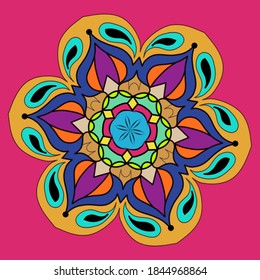 Eine Design-Mandala, die viele Farben hat, sodass sie einzigartig aussieht und ist für die Verwendung als Hintergrund geeignet.