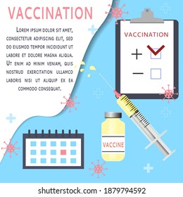 Diseño de la pancarta de vacunación obligatoria. Desarrollo y desarrollo de la vacuna COVID-19 para la prevención o control del coronavirus. vector