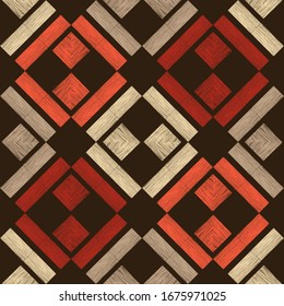 Design with manual hatching. Ethnic boho ornament. Seamless pattern. Tribal motif. Vector illustration for web design or print.